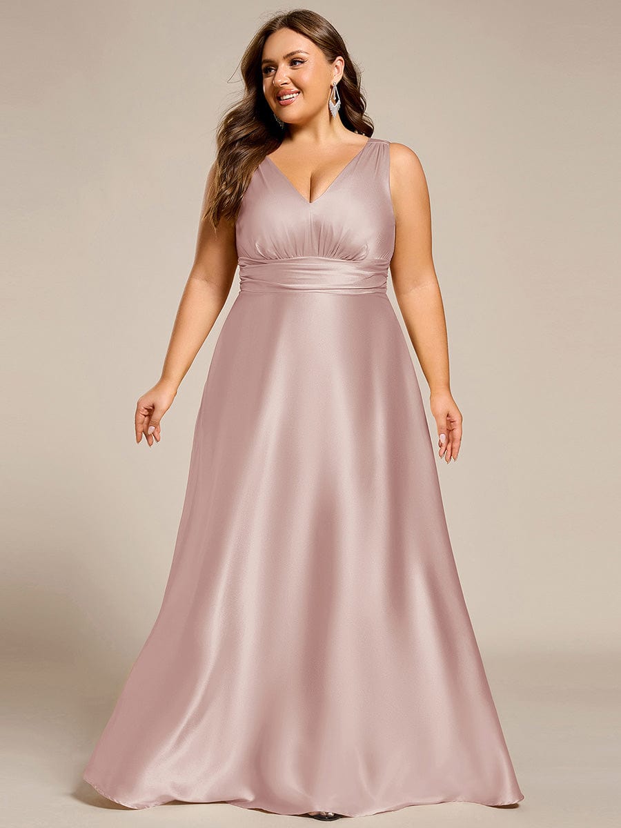 pretty INDY|Plus Size Satin Empire Waist Maxi Bridesmaid Dress with Pockets