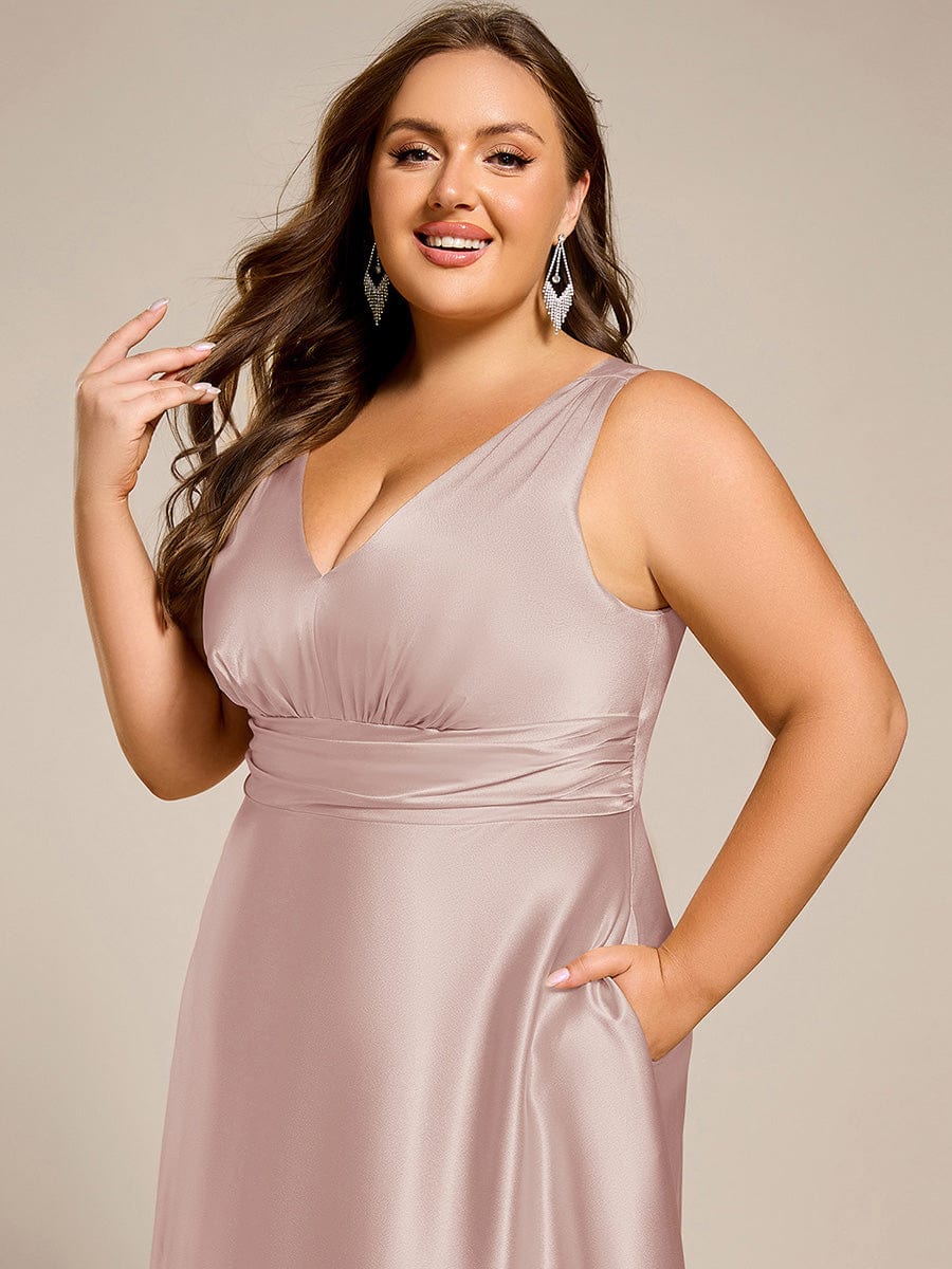 pretty INDY|Plus Size Satin Empire Waist Maxi Bridesmaid Dress with Pockets