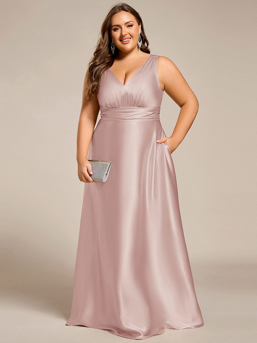 pretty INDY|Plus Size Satin Maxi Formal Dress with Pockets