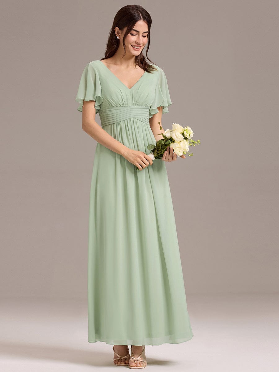 ever ARIANNE|Short Sleeve Ruffled Lace-Up A-Line Maxi Bridesmaid Dress