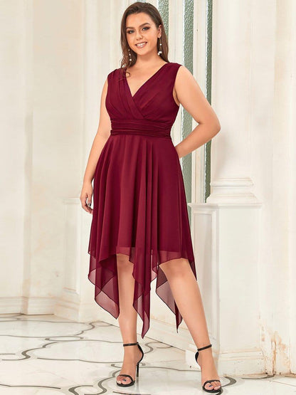 ever ELORA|V Neck Ruched Asymmetrical Hems Midi Chiffon Bridesmaid Dress