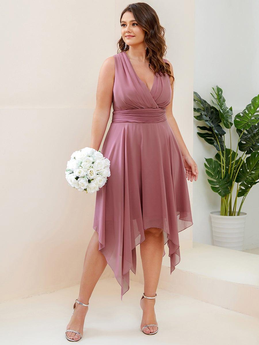 ever ELORA|V Neck Ruched Asymmetrical Hems Midi Chiffon Bridesmaid Dress