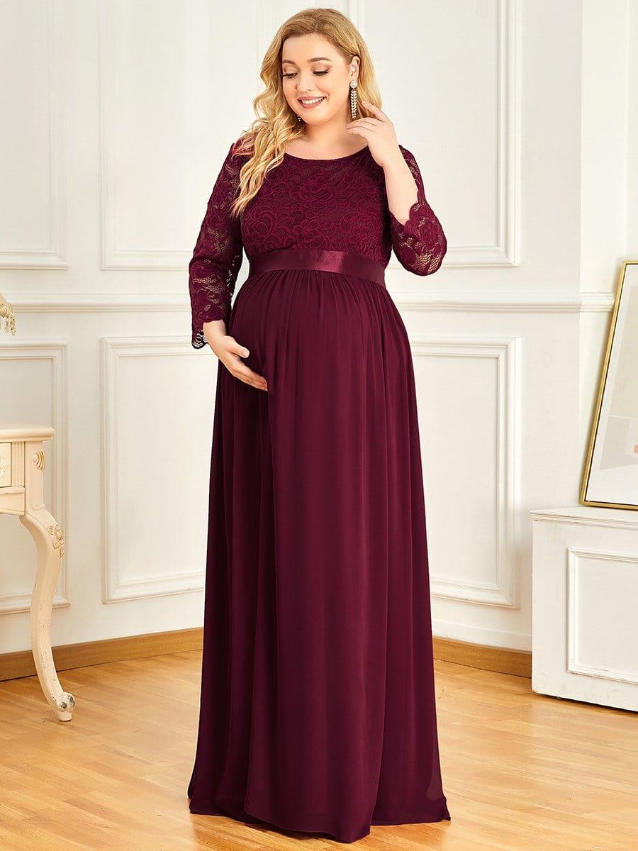pretty KALANI|Plus Size Long Lace Sleeve Maternity Formal Dresses