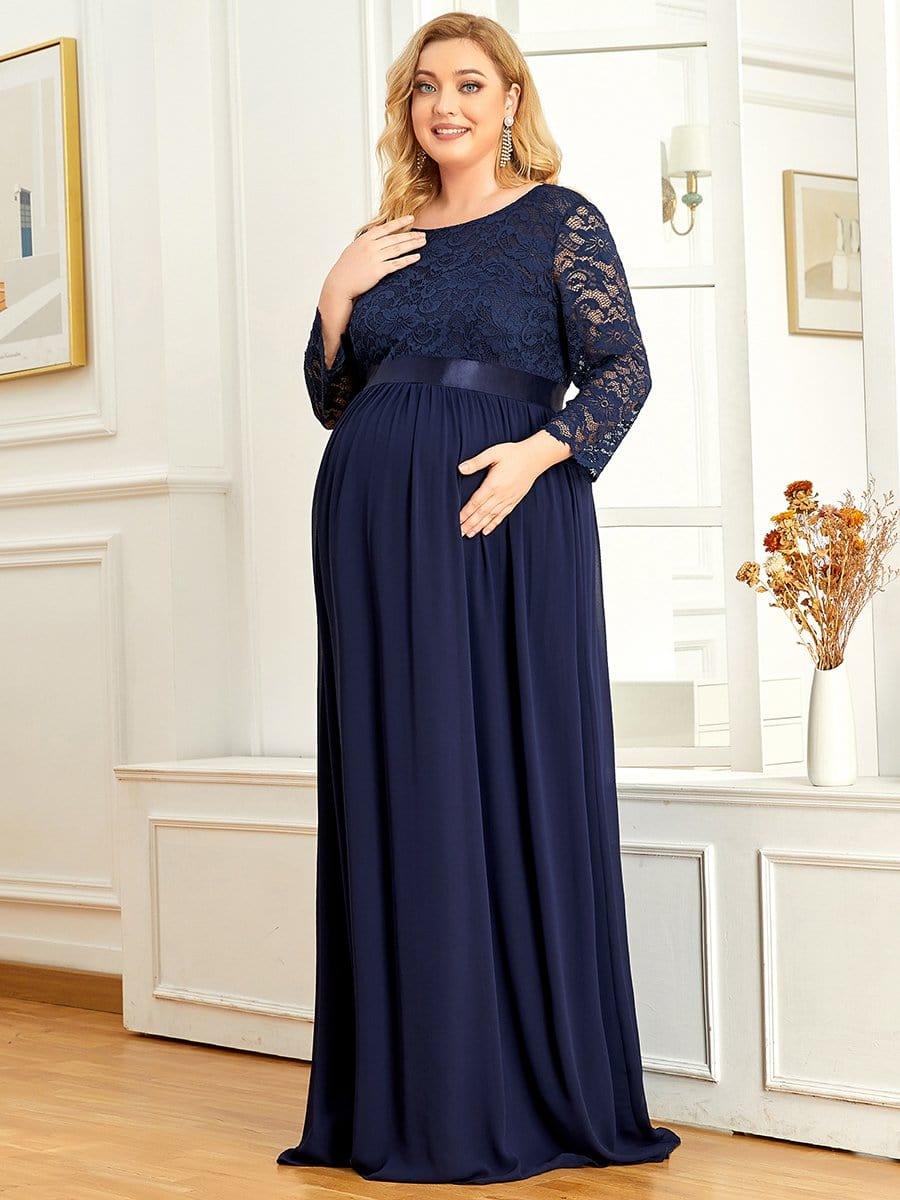pretty KALANI|Plus Size Long Lace Sleeve Maternity Formal Dresses