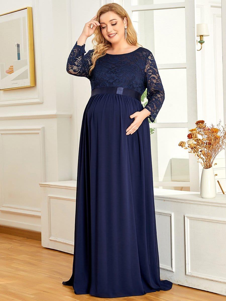 pretty KALANI|Plus Size Long Lace Sleeve Maternity Formal Dresses