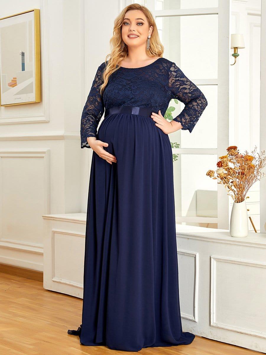 pretty KALANI|Plus Size Long Lace Sleeve Maternity Formal Dresses