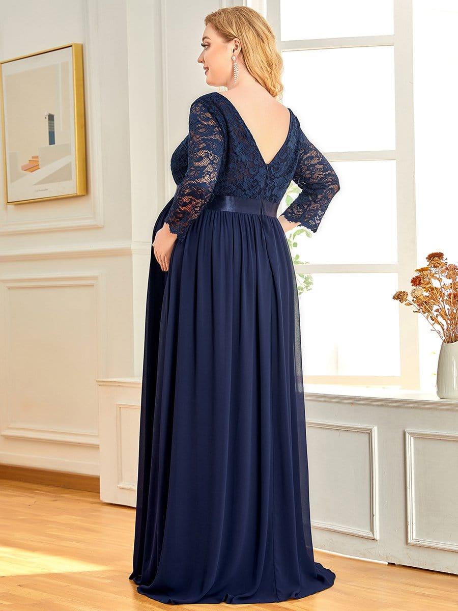 pretty KALANI|Plus Size Long Lace Sleeve Maternity Formal Dresses