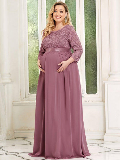 pretty KALANI|Plus Size Long Lace Sleeve Maternity Formal Dresses