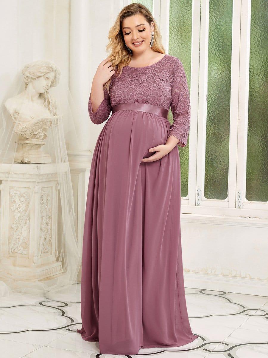 pretty KALANI|Plus Size Long Lace Sleeve Maternity Formal Dresses