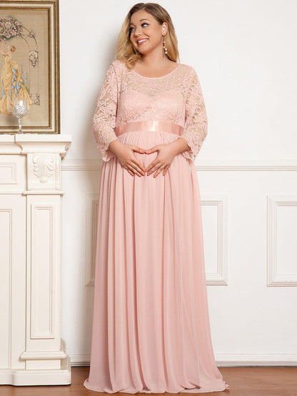 pretty KALANI|Plus Size Long Lace Sleeve Maternity Formal Dresses