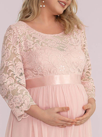 pretty KALANI|Plus Size Long Lace Sleeve Maternity Formal Dresses