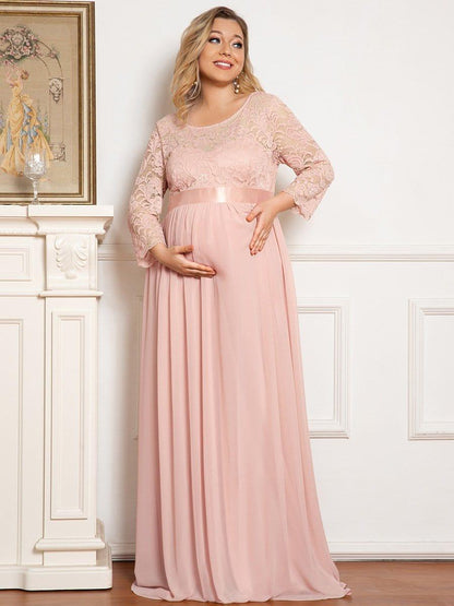 pretty KALANI|Plus Size Long Lace Sleeve Maternity Formal Dresses