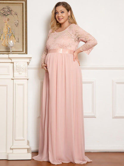 pretty KALANI|Plus Size Long Lace Sleeve Maternity Formal Dresses