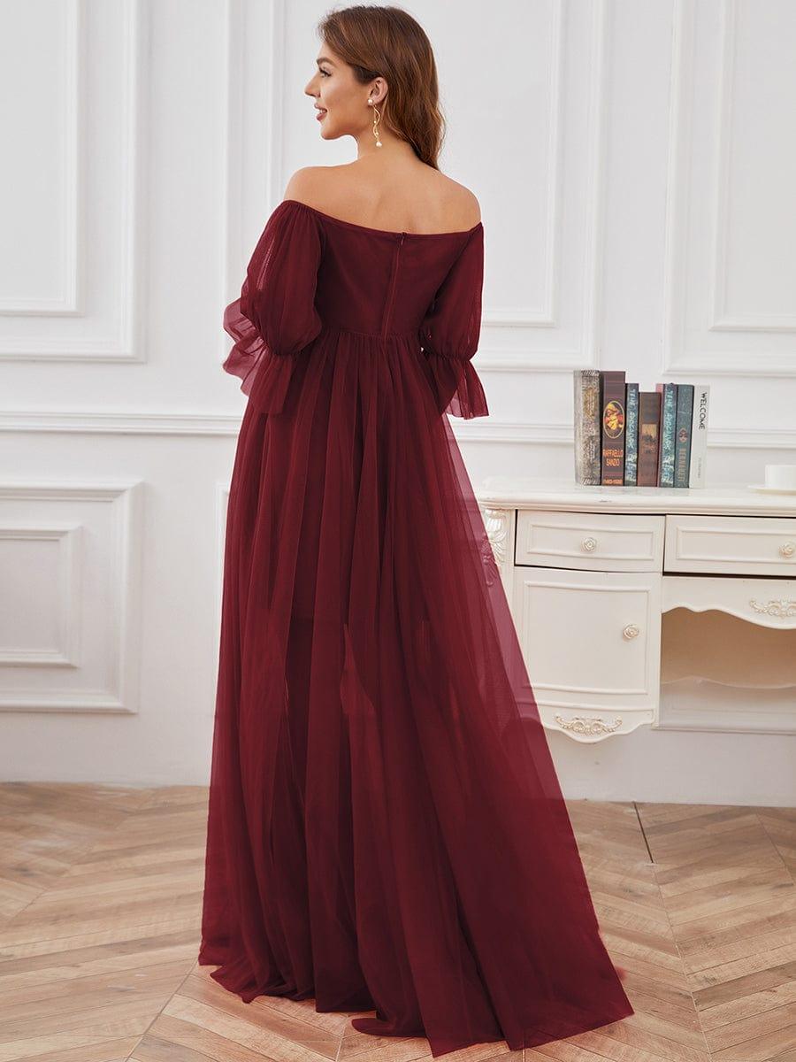 ever CELIA|Sheer Off-Shoulder Double Skirt Maxi Maternity Dress