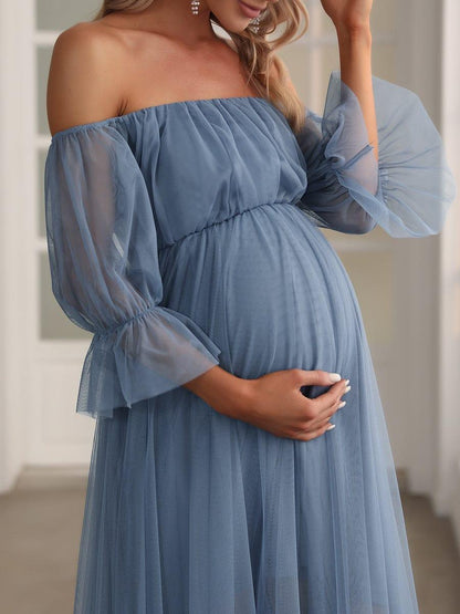 ever CELIA|Sheer Off-Shoulder Double Skirt Maxi Maternity Dress