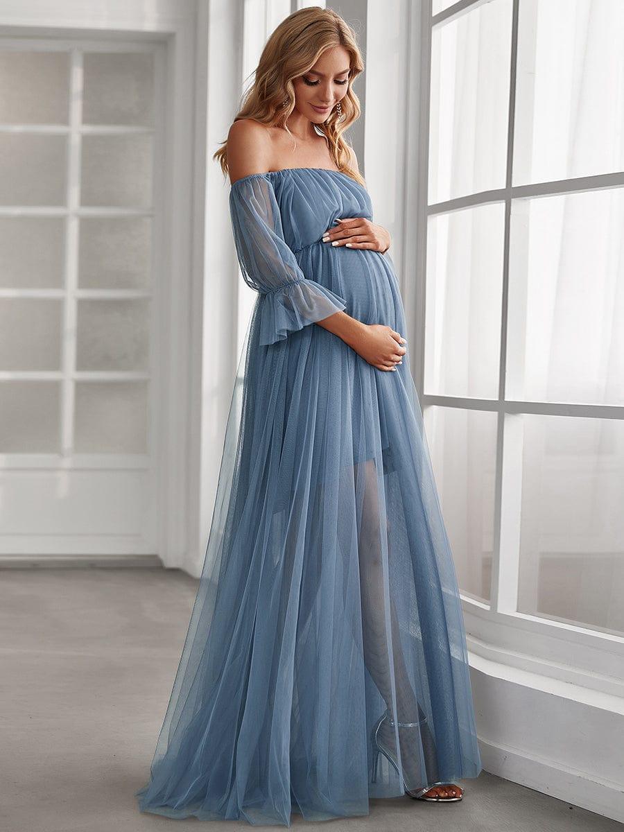 ever CELIA|Sheer Off-Shoulder Double Skirt Maxi Maternity Dress