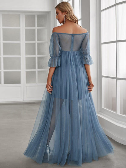ever CELIA|Sheer Off-Shoulder Double Skirt Maxi Maternity Dress