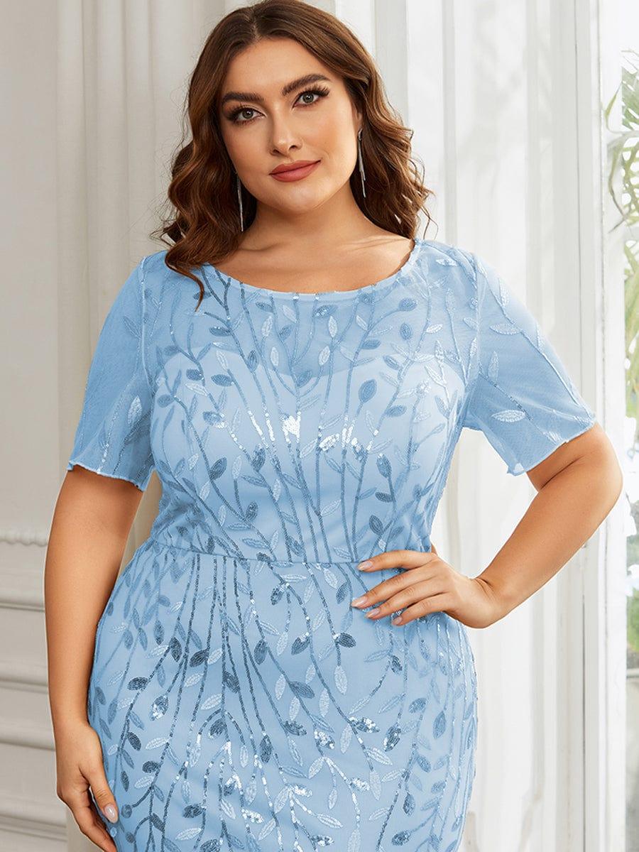 pretty JADEN|Floral Sequin Print Plus Size Mermaid Tulle Evening Dress