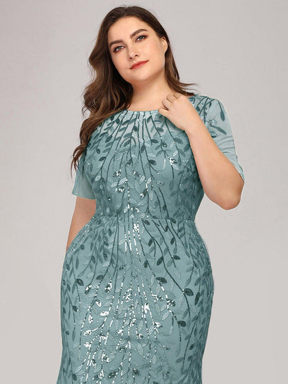 pretty JADEN|Floral Sequin Print Plus Size Mermaid Tulle Evening Dress