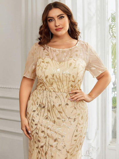 pretty JADEN|Floral Sequin Print Plus Size Mermaid Tulle Evening Dress