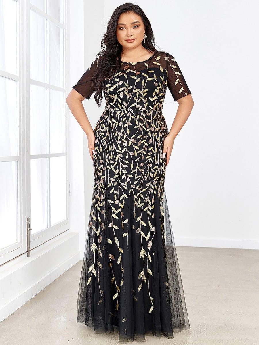 pretty JADEN|Floral Sequin Print Plus Size Mermaid Tulle Evening Dress