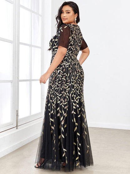 pretty JADEN|Floral Sequin Print Plus Size Mermaid Tulle Evening Dress