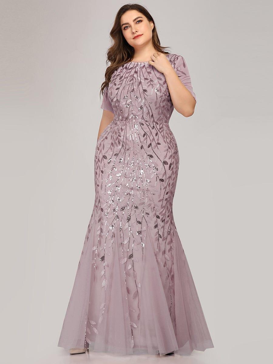 pretty JADEN|Floral Sequin Print Plus Size Mermaid Tulle Evening Dress