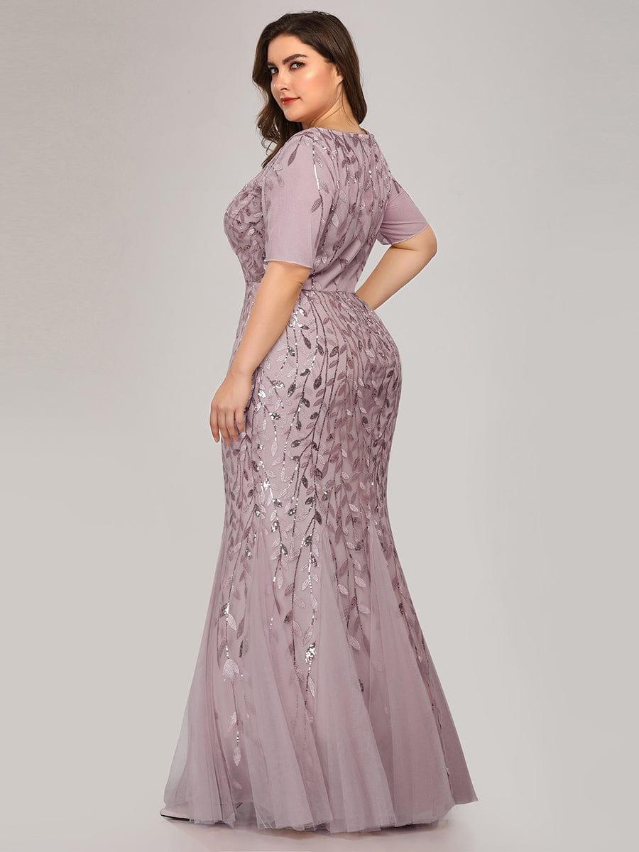 pretty JADEN|Floral Sequin Print Plus Size Mermaid Tulle Evening Dress