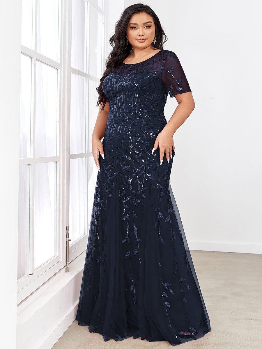 pretty JADEN|Floral Sequin Print Plus Size Mermaid Tulle Evening Dress