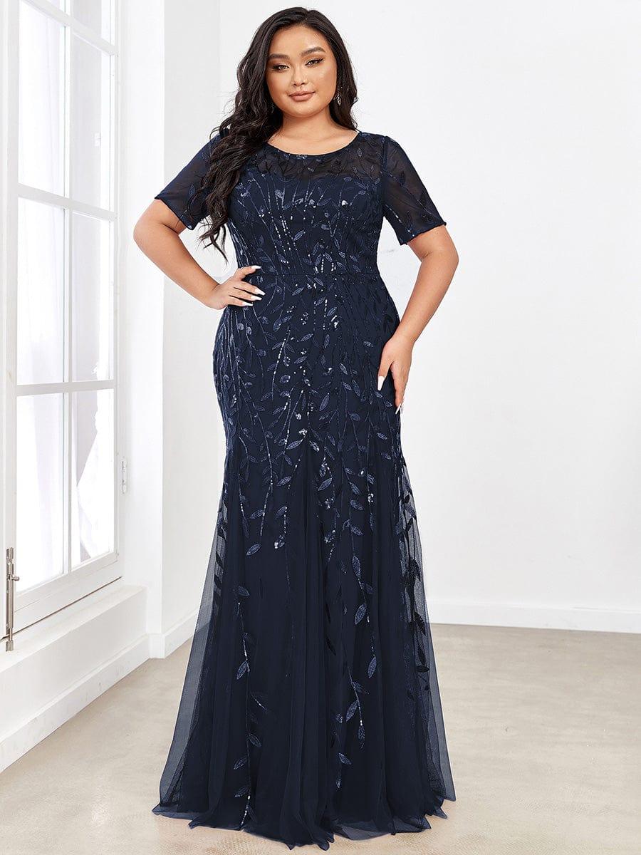 pretty JADEN|Floral Sequin Print Plus Size Mermaid Tulle Evening Dress