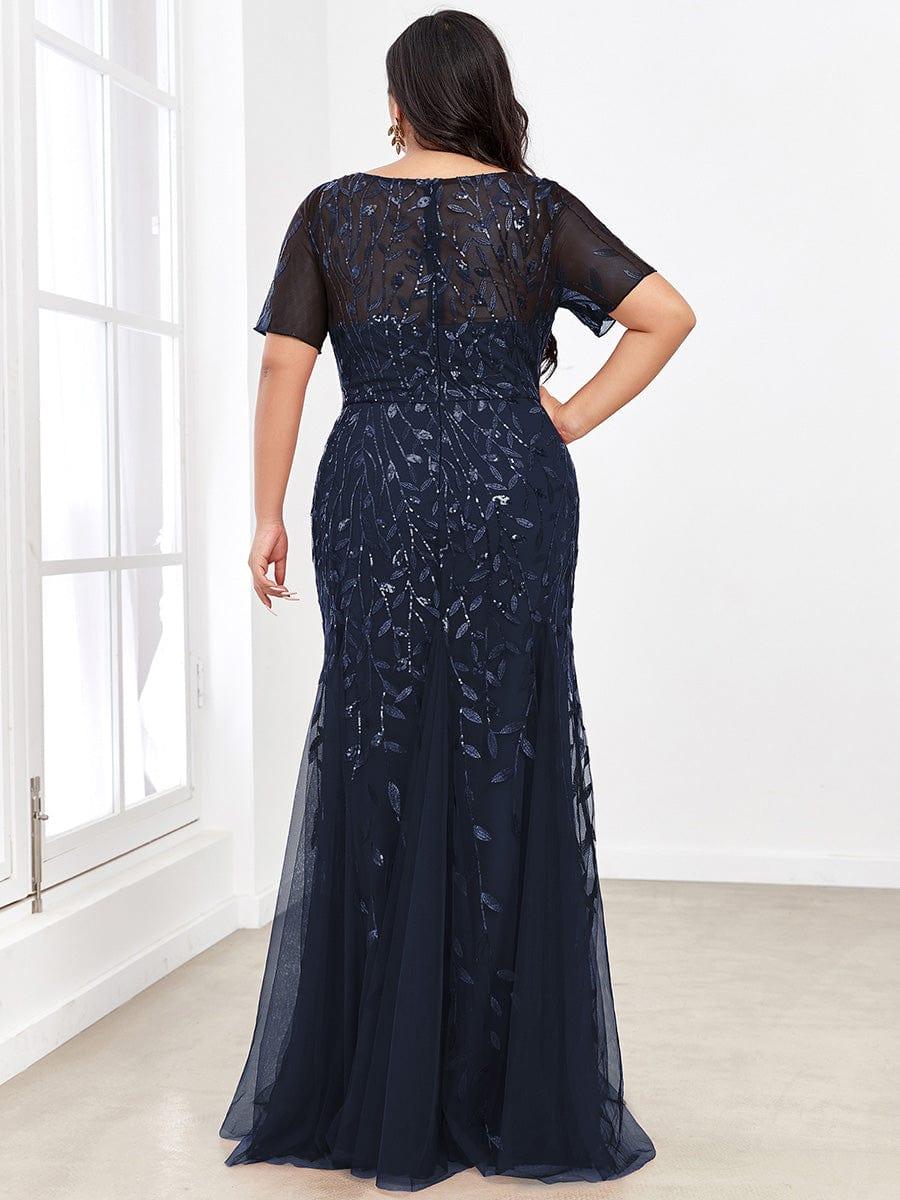 pretty JADEN|Floral Sequin Print Plus Size Mermaid Tulle Evening Dress
