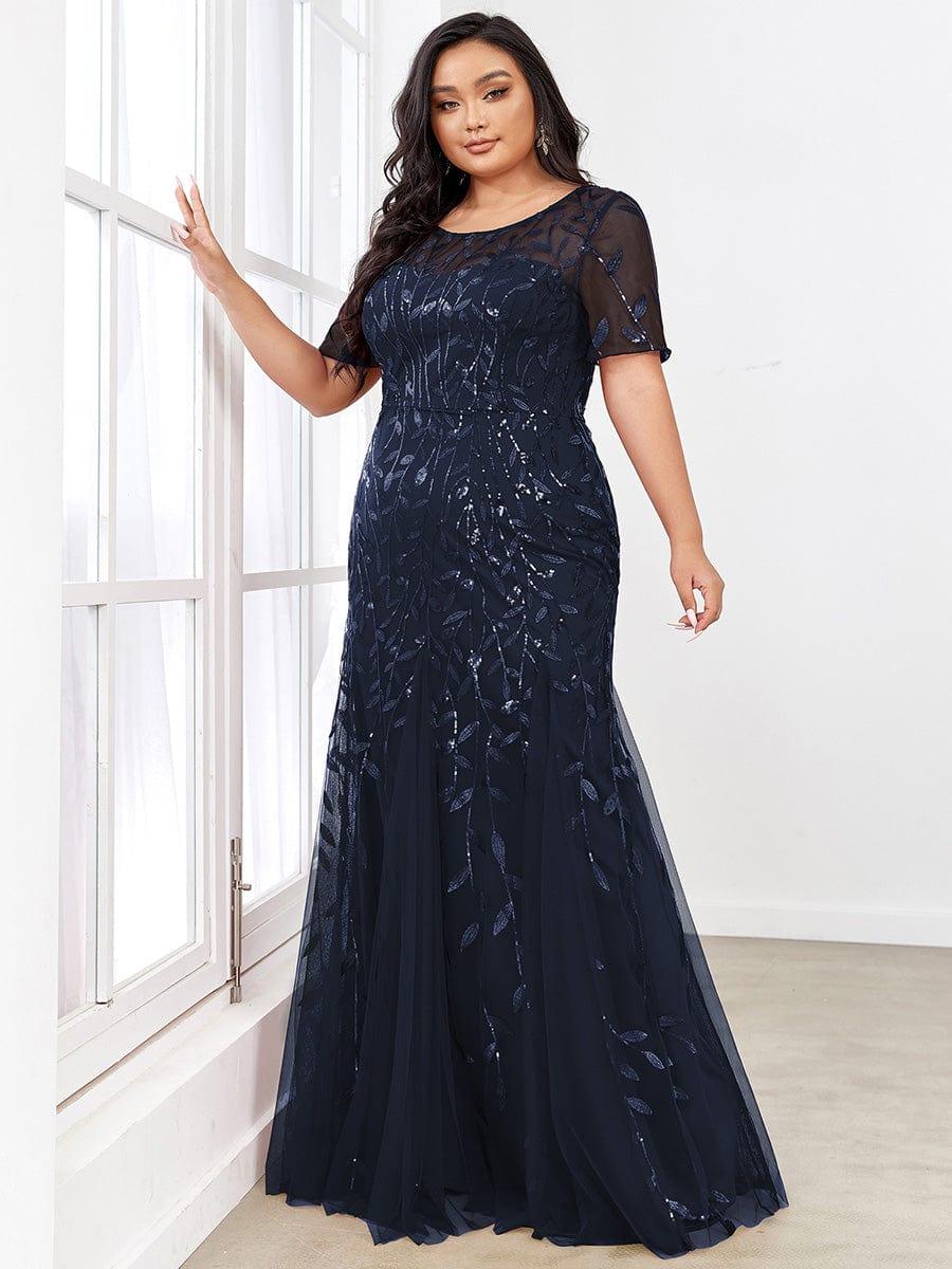 pretty JADEN|Floral Sequin Print Plus Size Mermaid Tulle Evening Dress