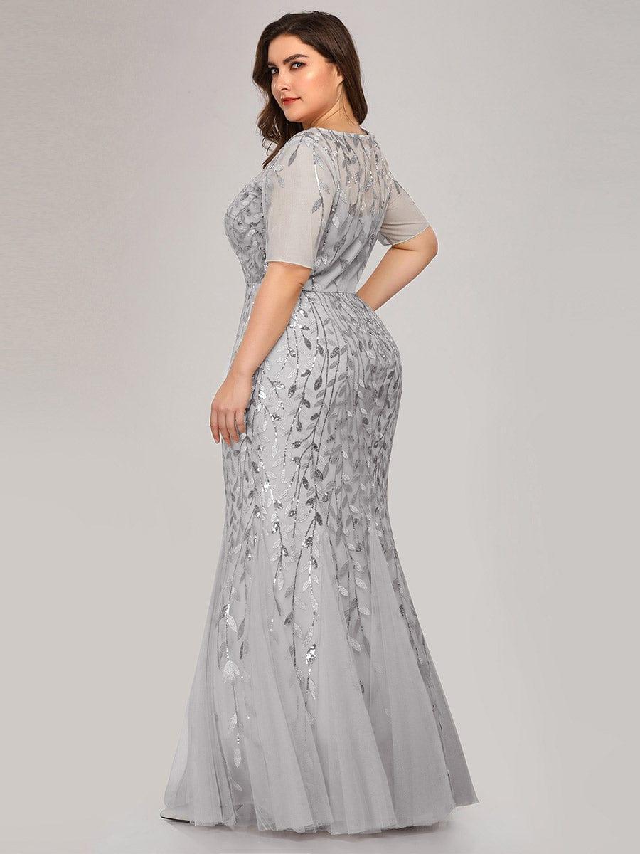pretty JADEN|Floral Sequin Print Plus Size Mermaid Tulle Evening Dress