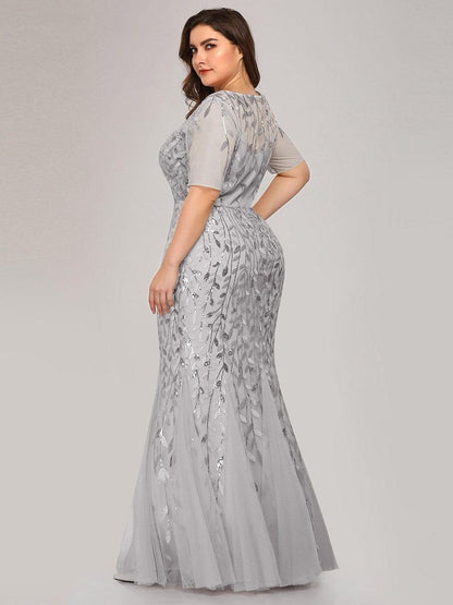 pretty JADEN|Floral Sequin Print Plus Size Mermaid Tulle Evening Dress