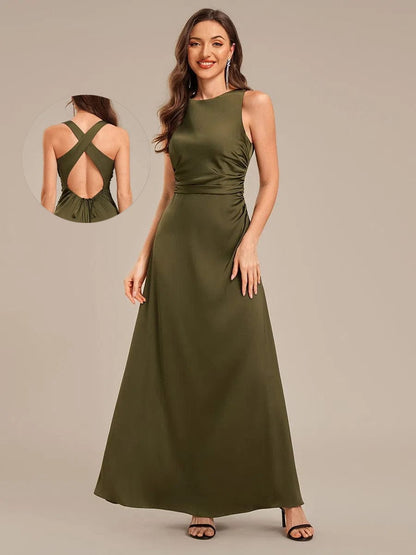 ever VALENCIA|Backless Satin Sleeveless Bridesmaid Dress