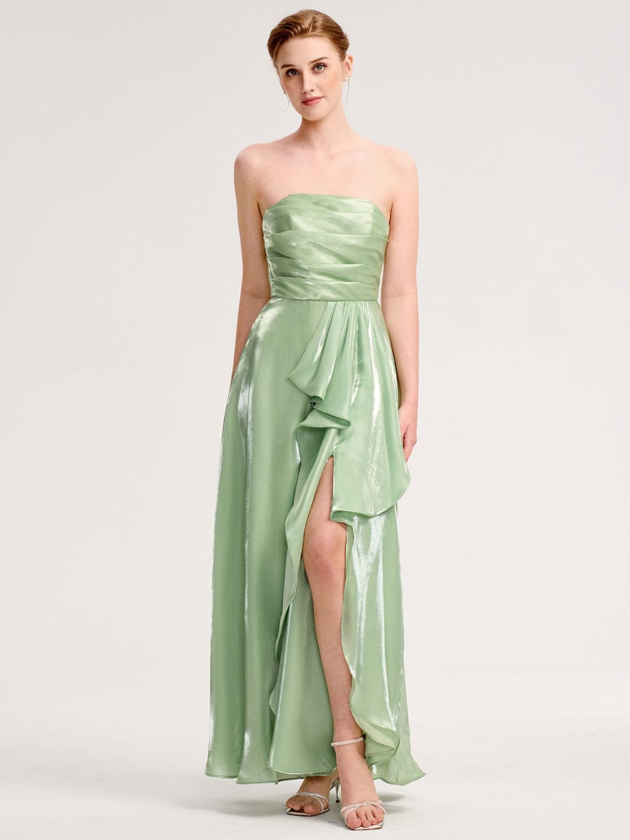 ever VIRELIA|Slit Satin Sleeveless Evening Dress