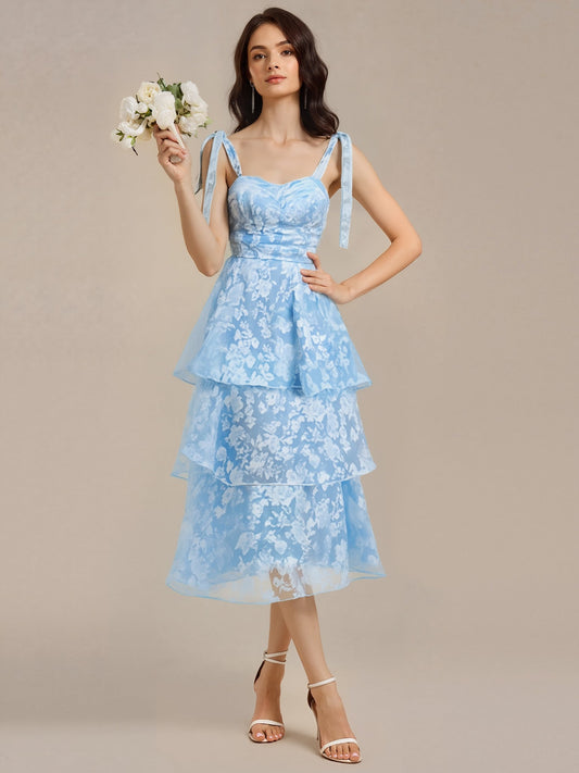 ever CODI|Bow Straps Floral Lace Tiered Dress