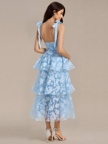 ever CODI|Bow Straps Floral Lace Tiered Dress