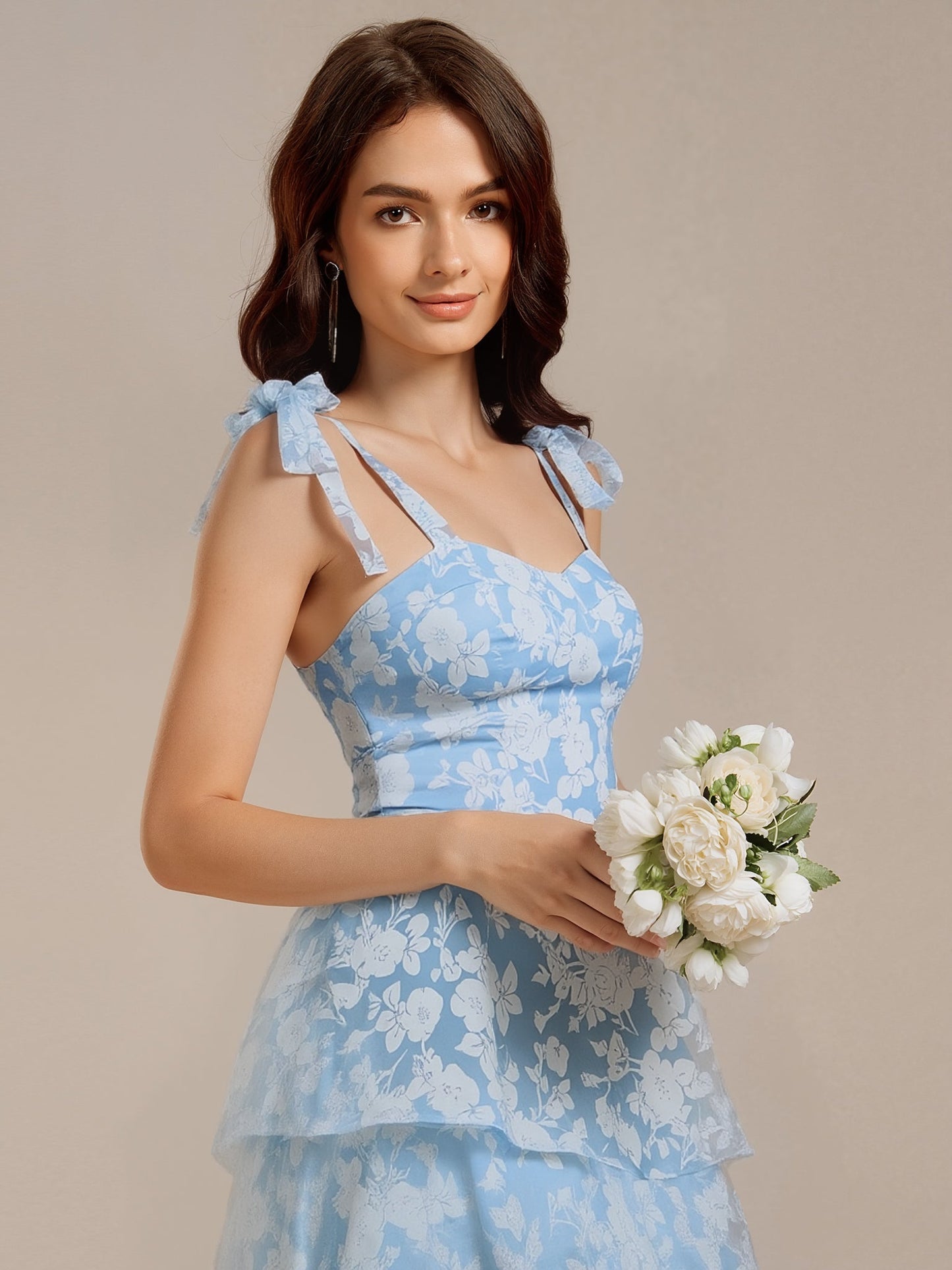 ever CODI|Bow Straps Floral Lace Tiered Dress
